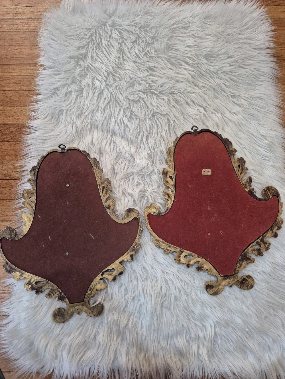 Vintage-Style Green Velvet and Gold Wall Plaques (Pair)